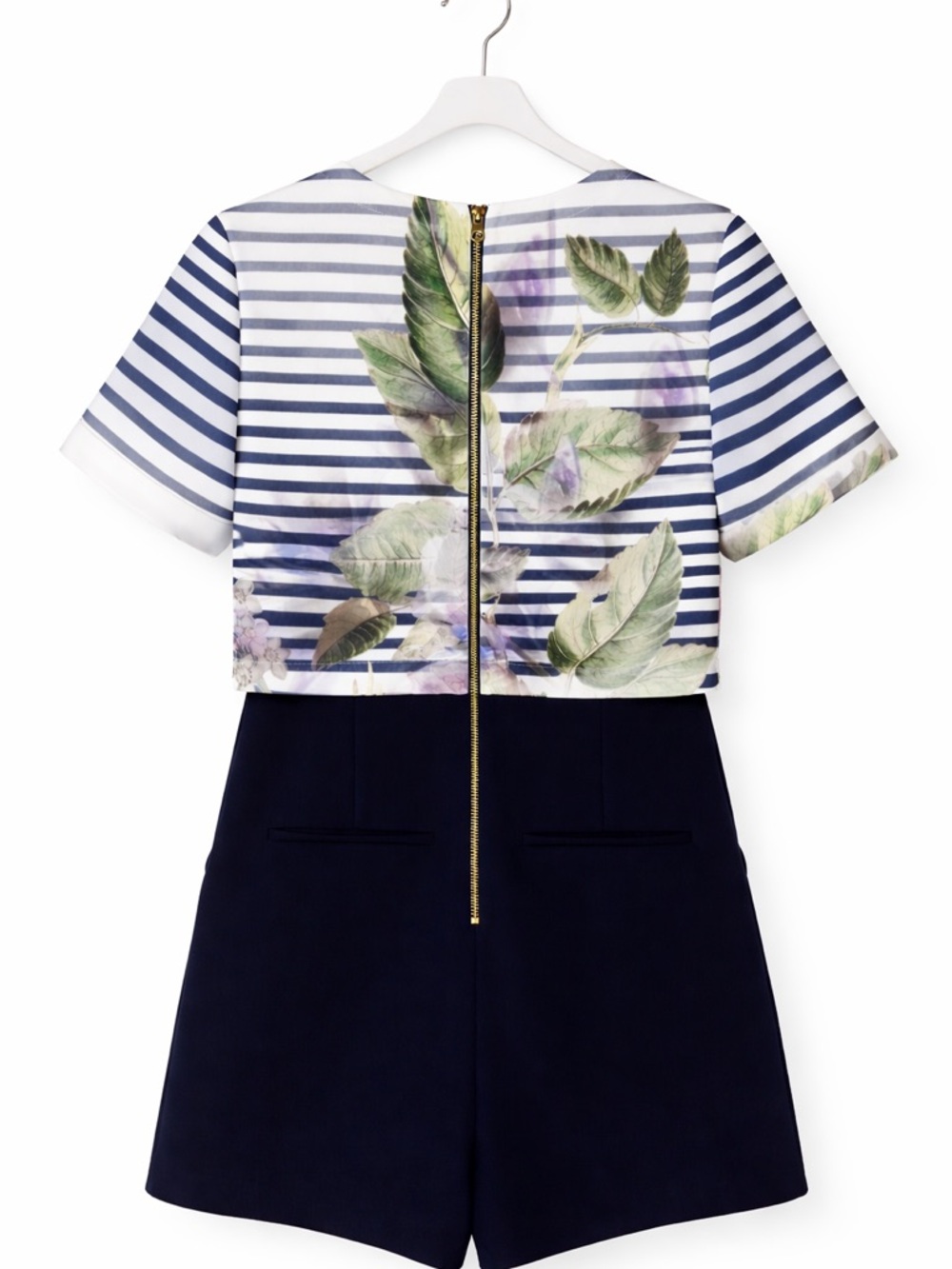 Ted Baker Intia Feminine Peony Floral Playsuit Striped Overlay US 2 - Picture 3 of 5